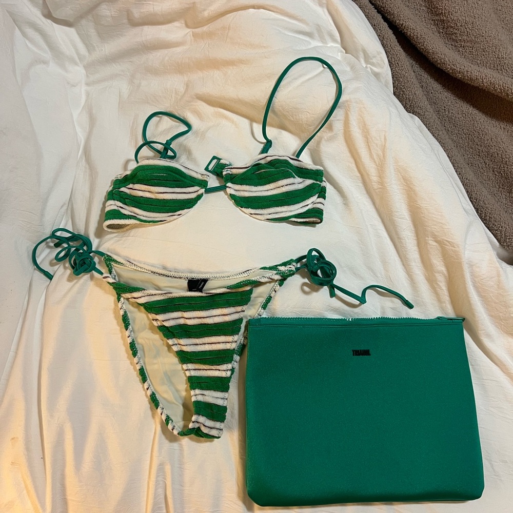 Green and White Striped Bikini